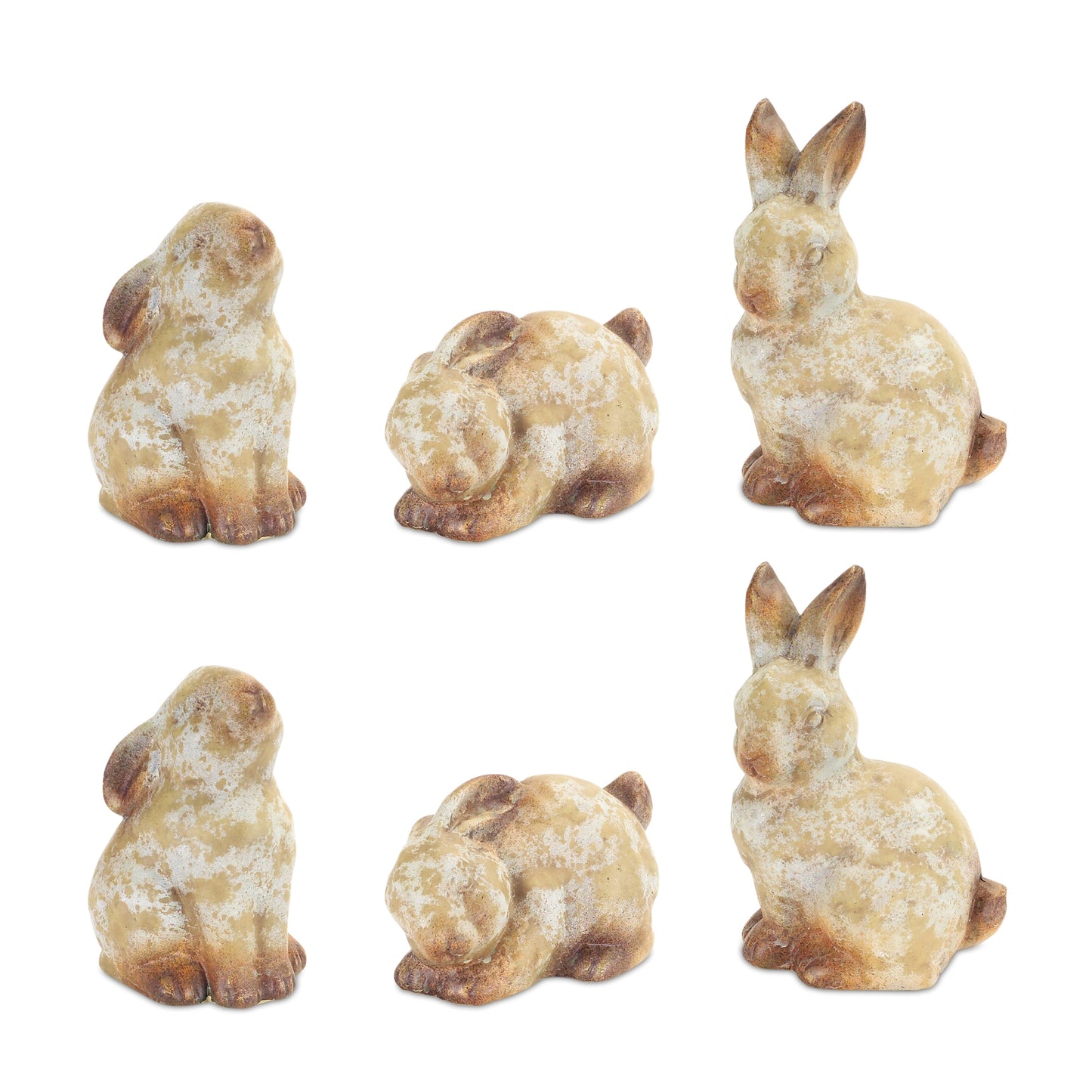 Weathered Terra Cotta Rabbit Garden Statue (Set of 6)