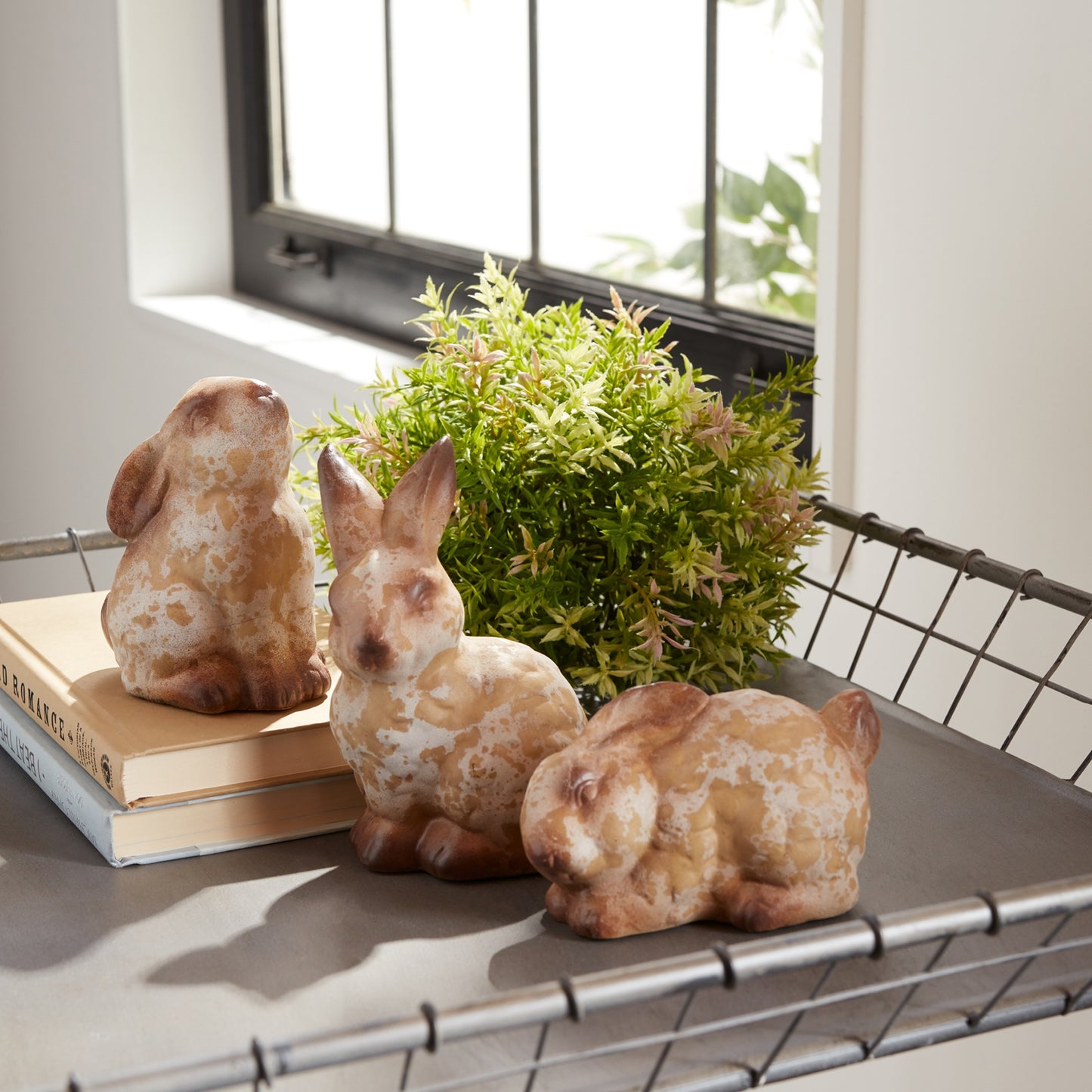 Weathered Terra Cotta Rabbit Garden Statue (Set of 6)