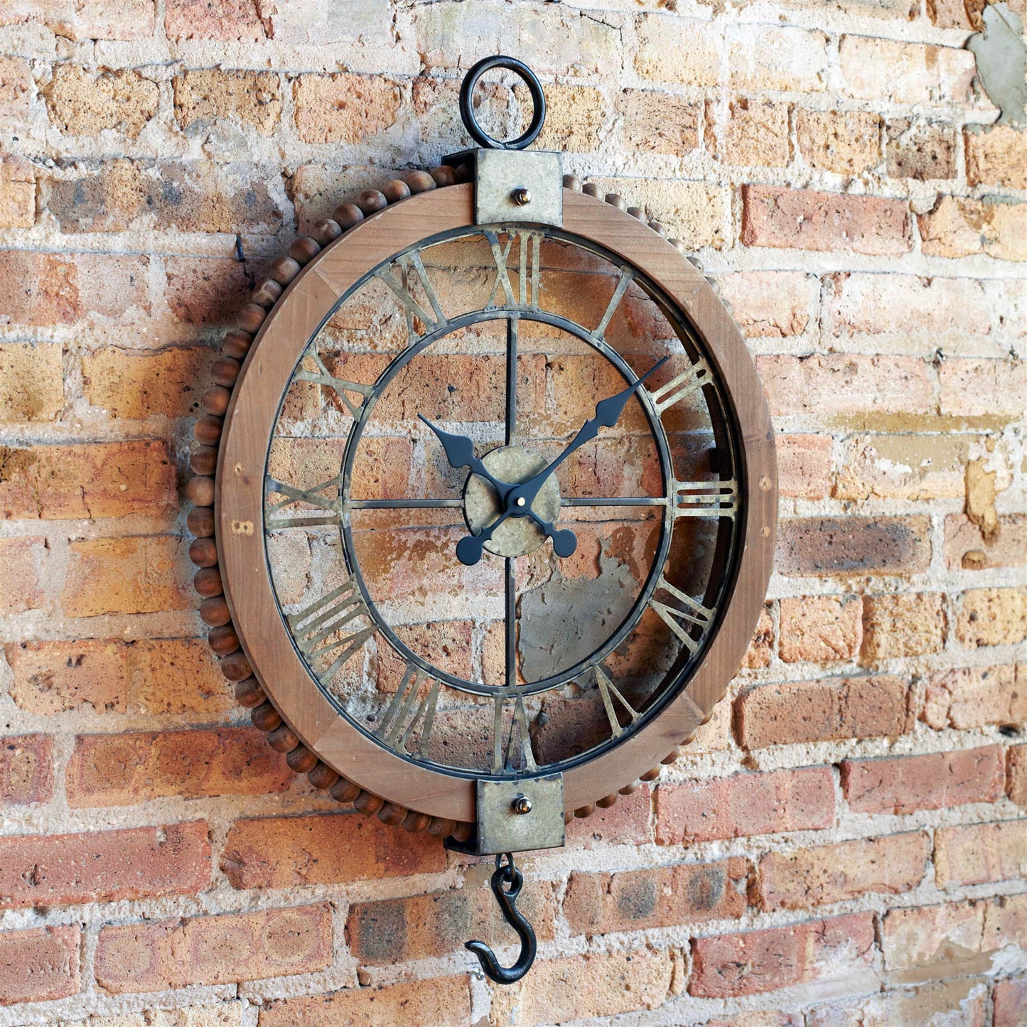 Open Face Industrial Wall Clock w/Hook Accent 22"D