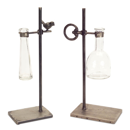 Hanging Bud Vase with Metal Stand (Set of 2)