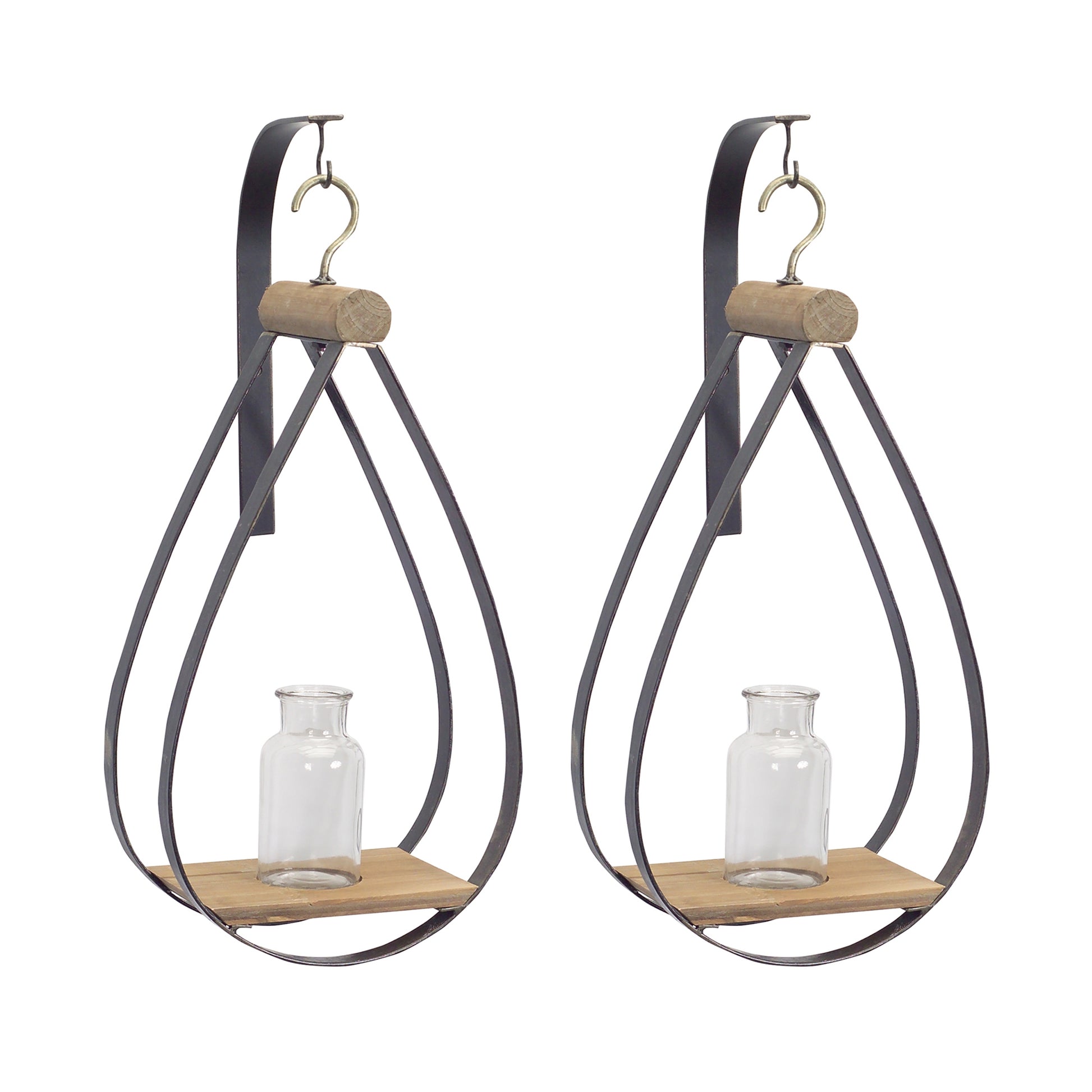 Hanging Bottle Vase in Teardrop Frame (Set of 2)