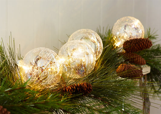 3.5" Ball Ornaments (Set of 2) w/LED Light String 4.5'L Glass