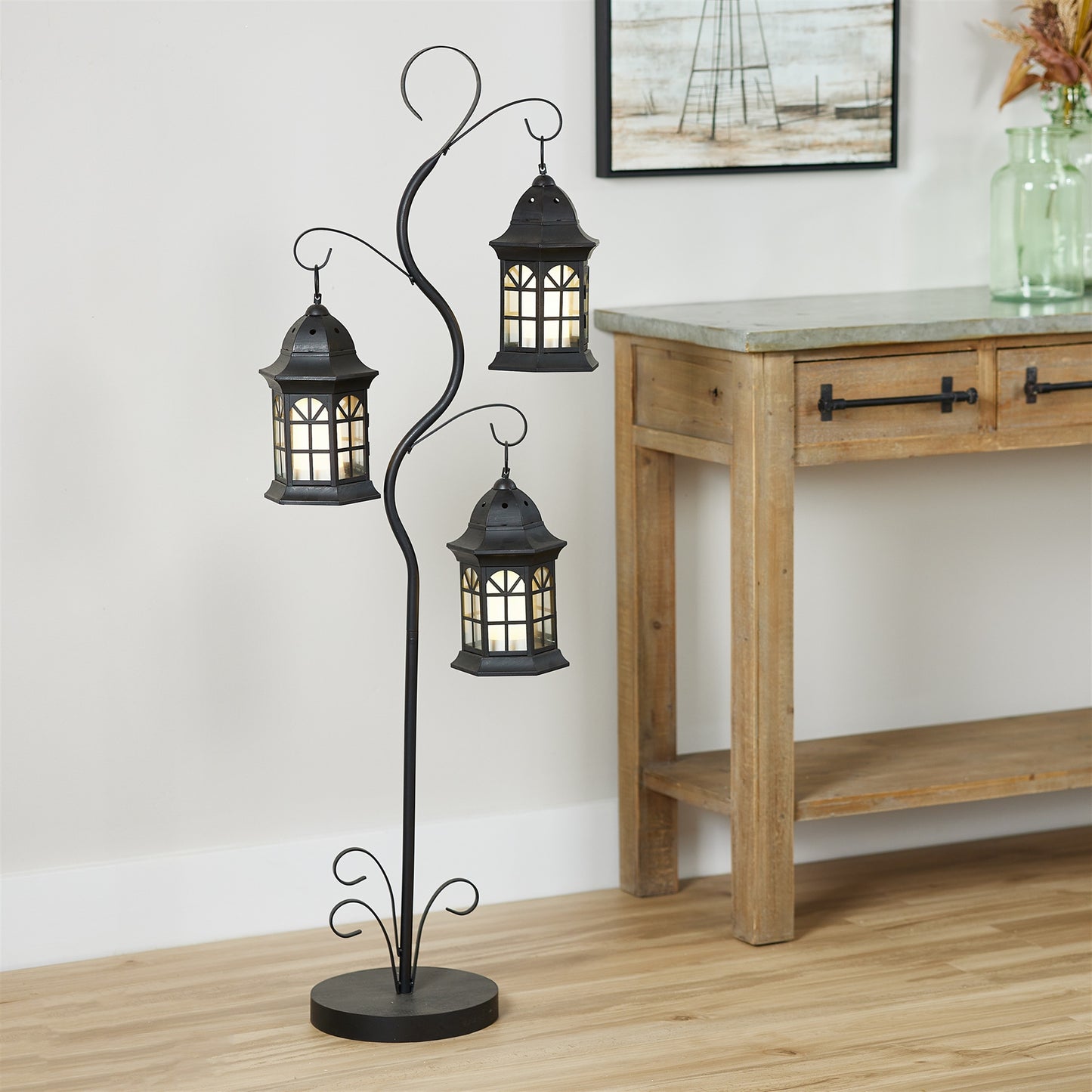 Whimsical Metal Lantern Tree with 3 Candle Holders 4.5'H