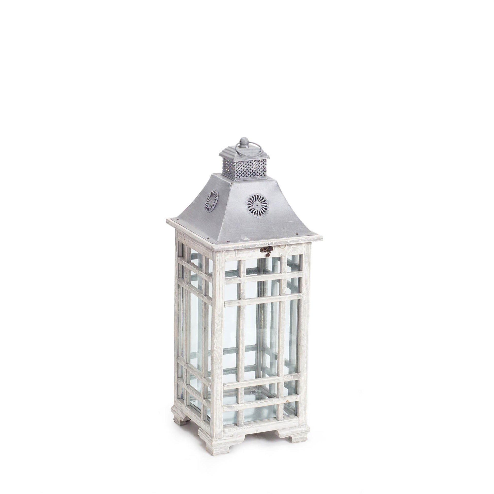 Traditional Farmhouse Lantern with Metal Lid (Set of 2)
