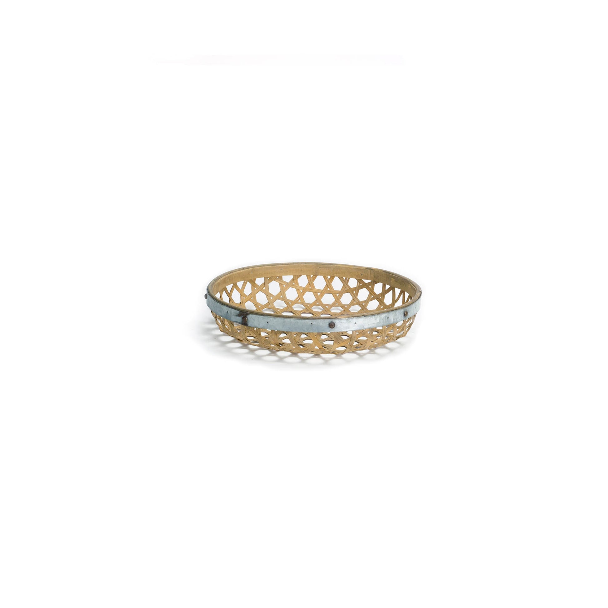Round Woven Bamboo Tray with Galvanized Metal Accent (Set of 3)