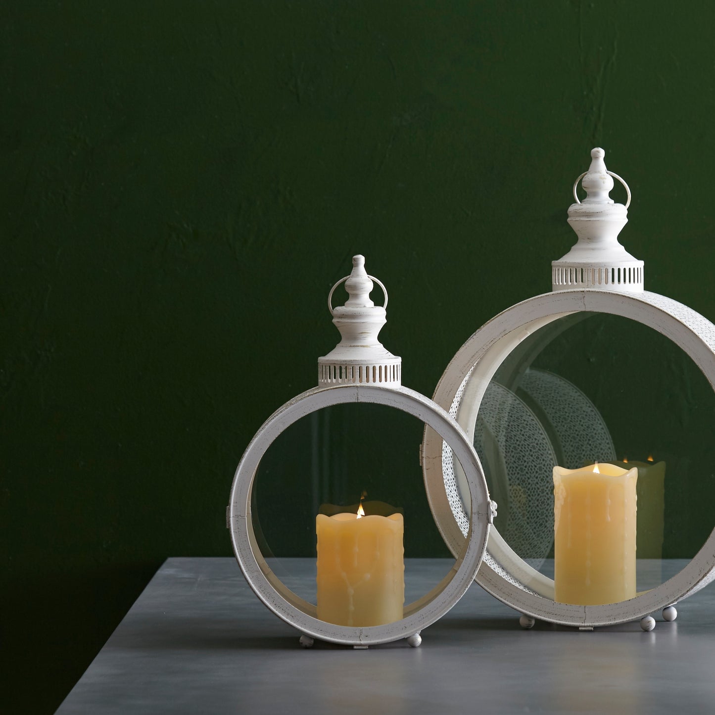 Ivory Ornate Metal Circle Lantern 17.5"D