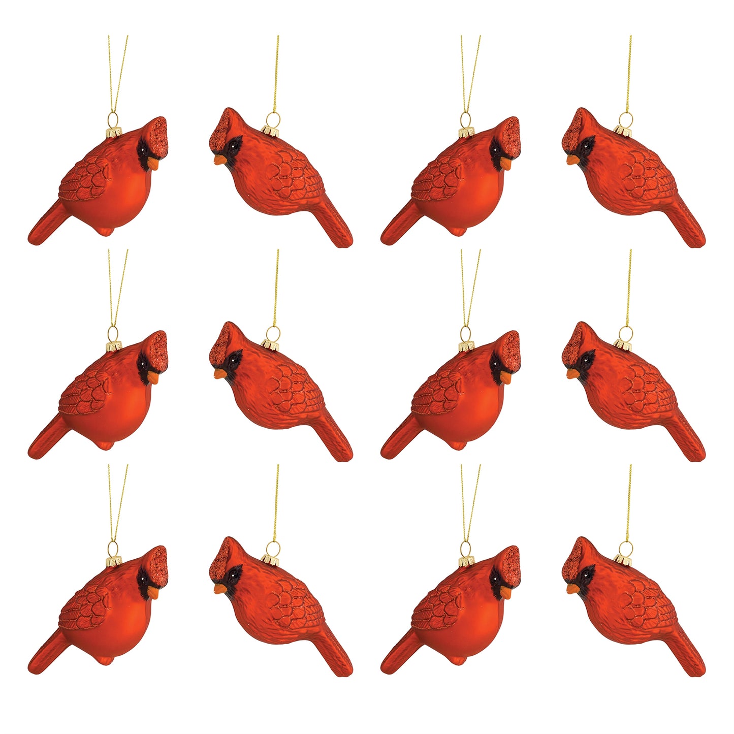 Glass Cardinal Bird Ornament (Set of 12)
