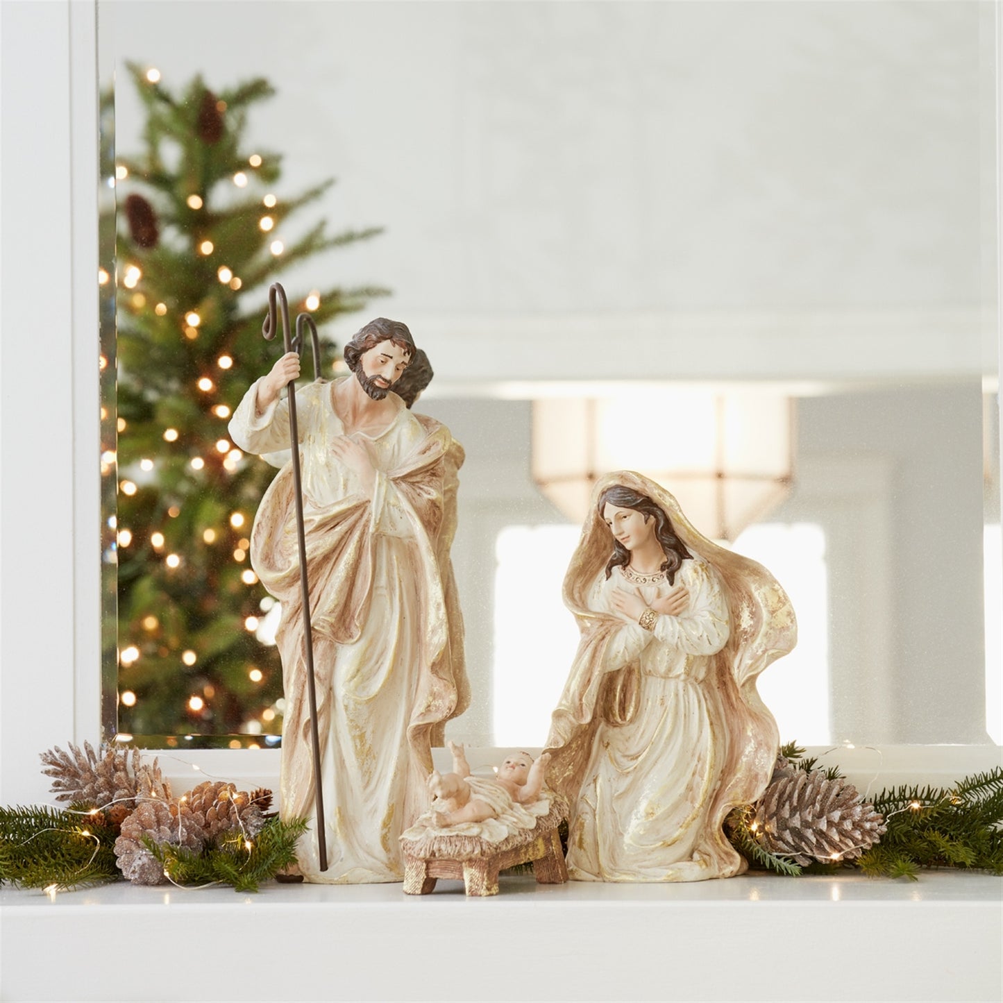 Nativity Holy Family Figurines with Gold Accents (Set of 3)