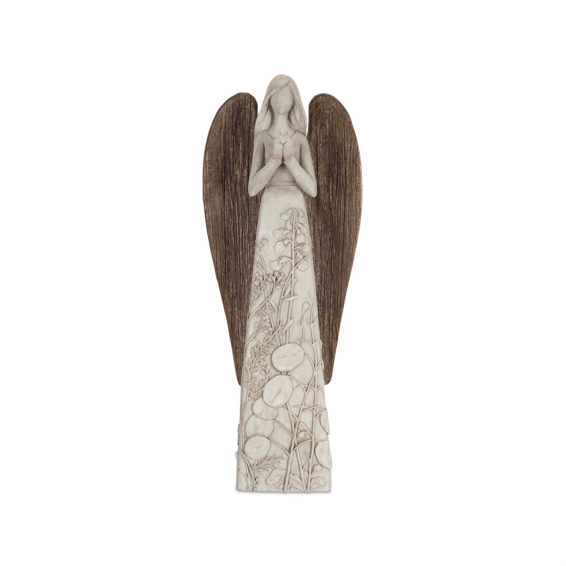 Floral Sculpted Angel with Wood Style Wings (Set of 2)