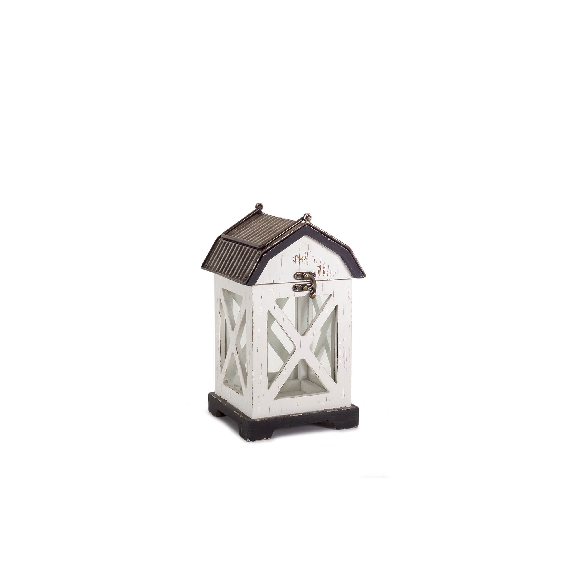 Distressed White Wood Barn Style Lantern (Set of 2)