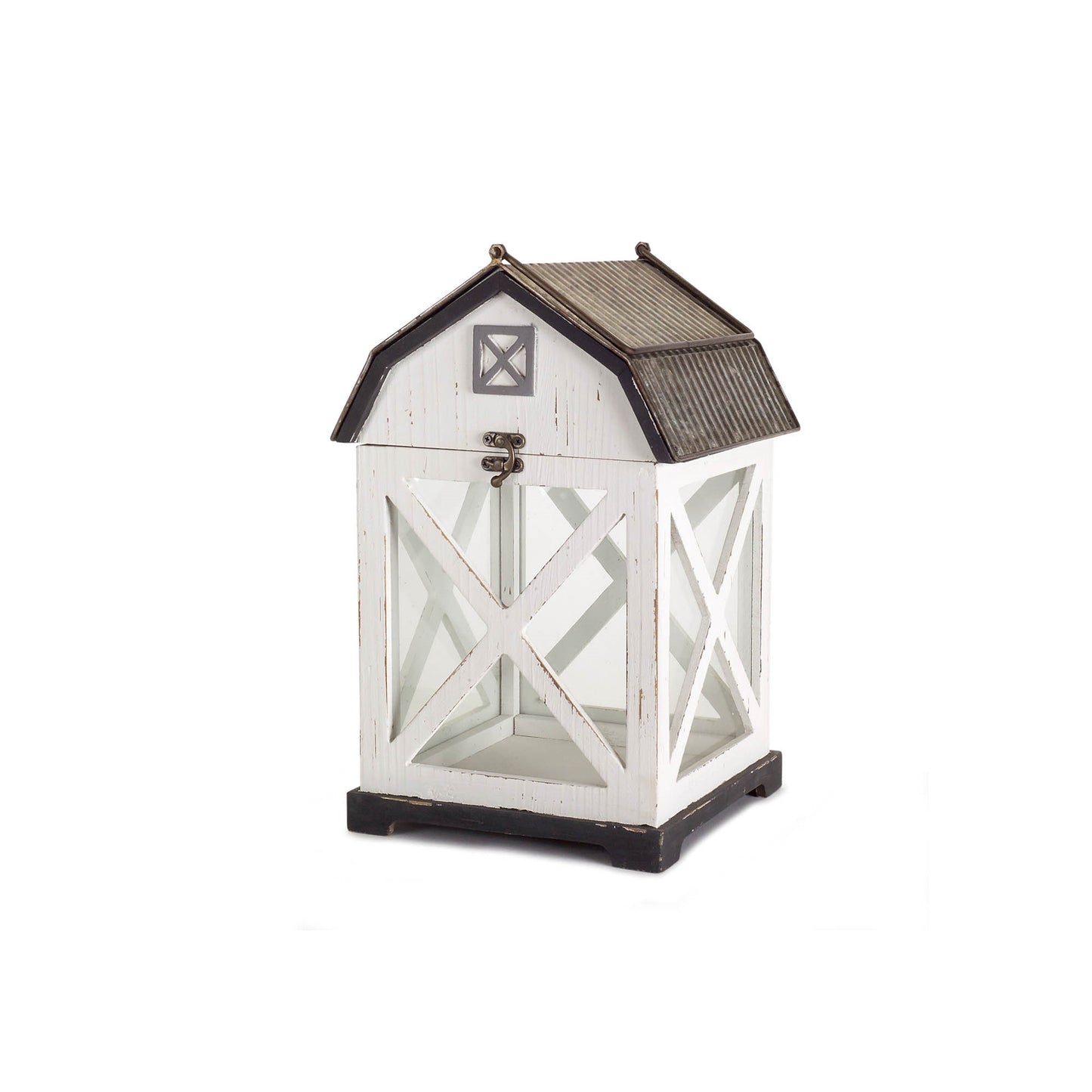 Distressed White Wood Barn Style Lantern (Set of 2)