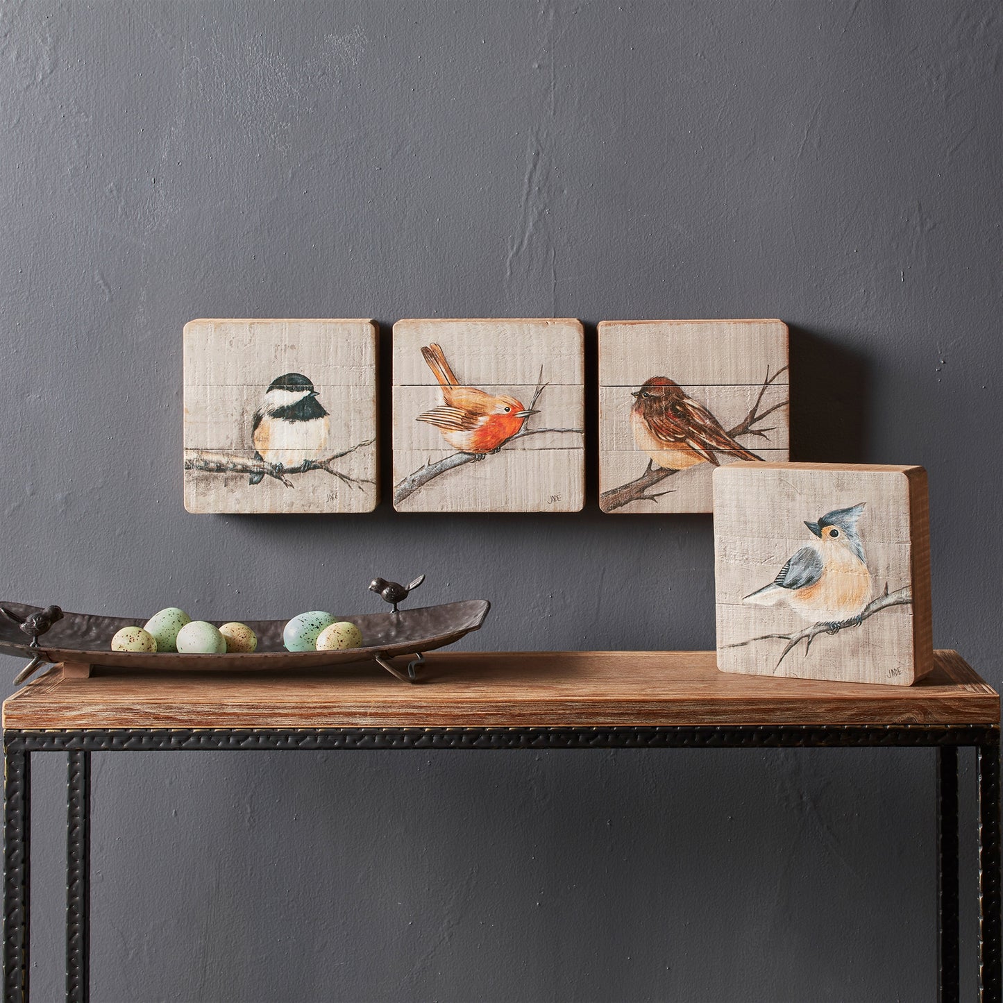 Rustic Wood Bird Plaque (Set of 4)