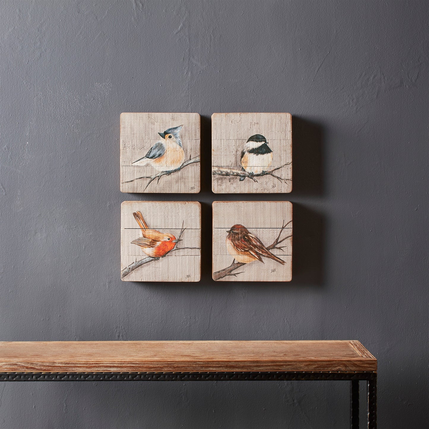 Rustic Wood Bird Plaque (Set of 4)