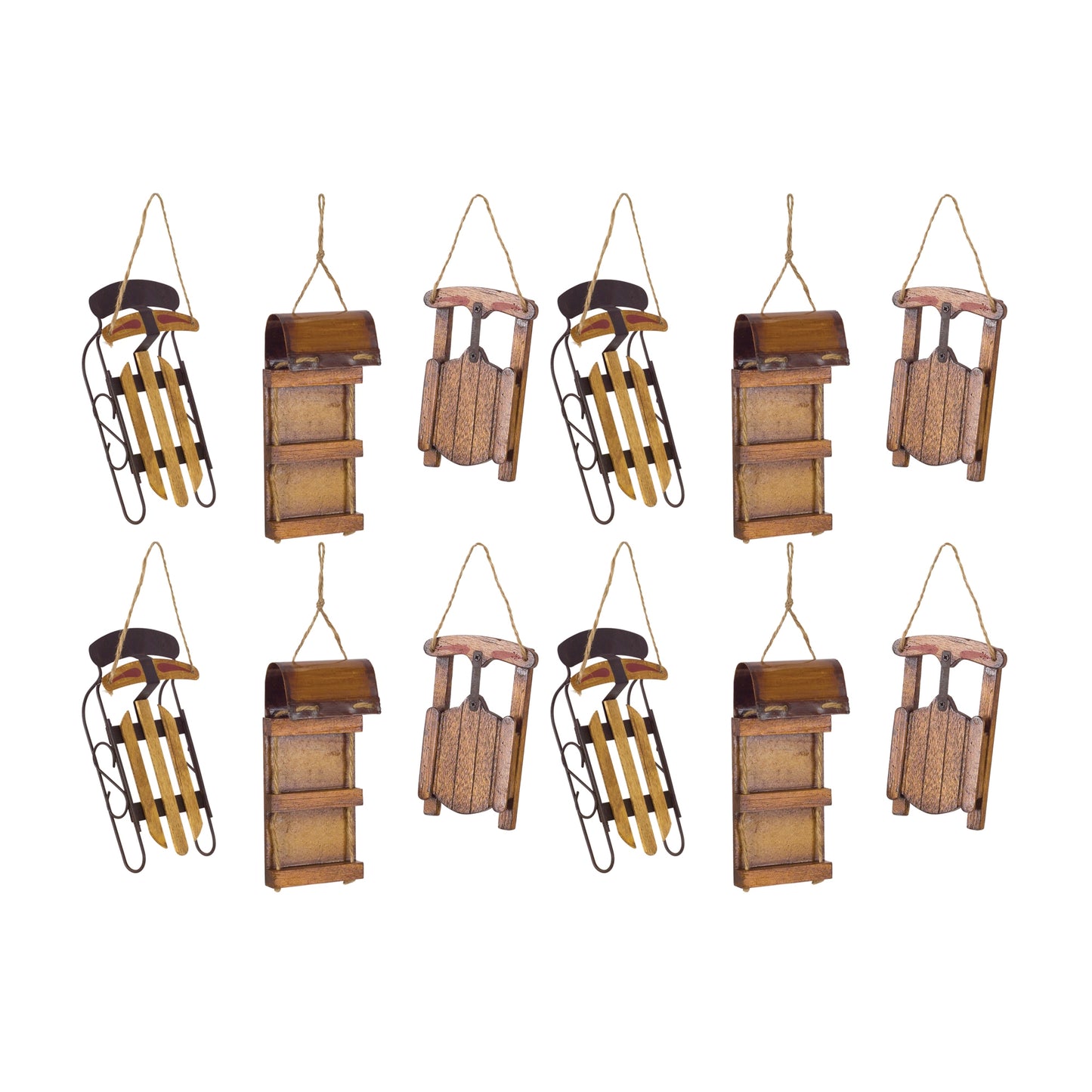 Vintage Wood Sled Tree Ornament (Set of 12)