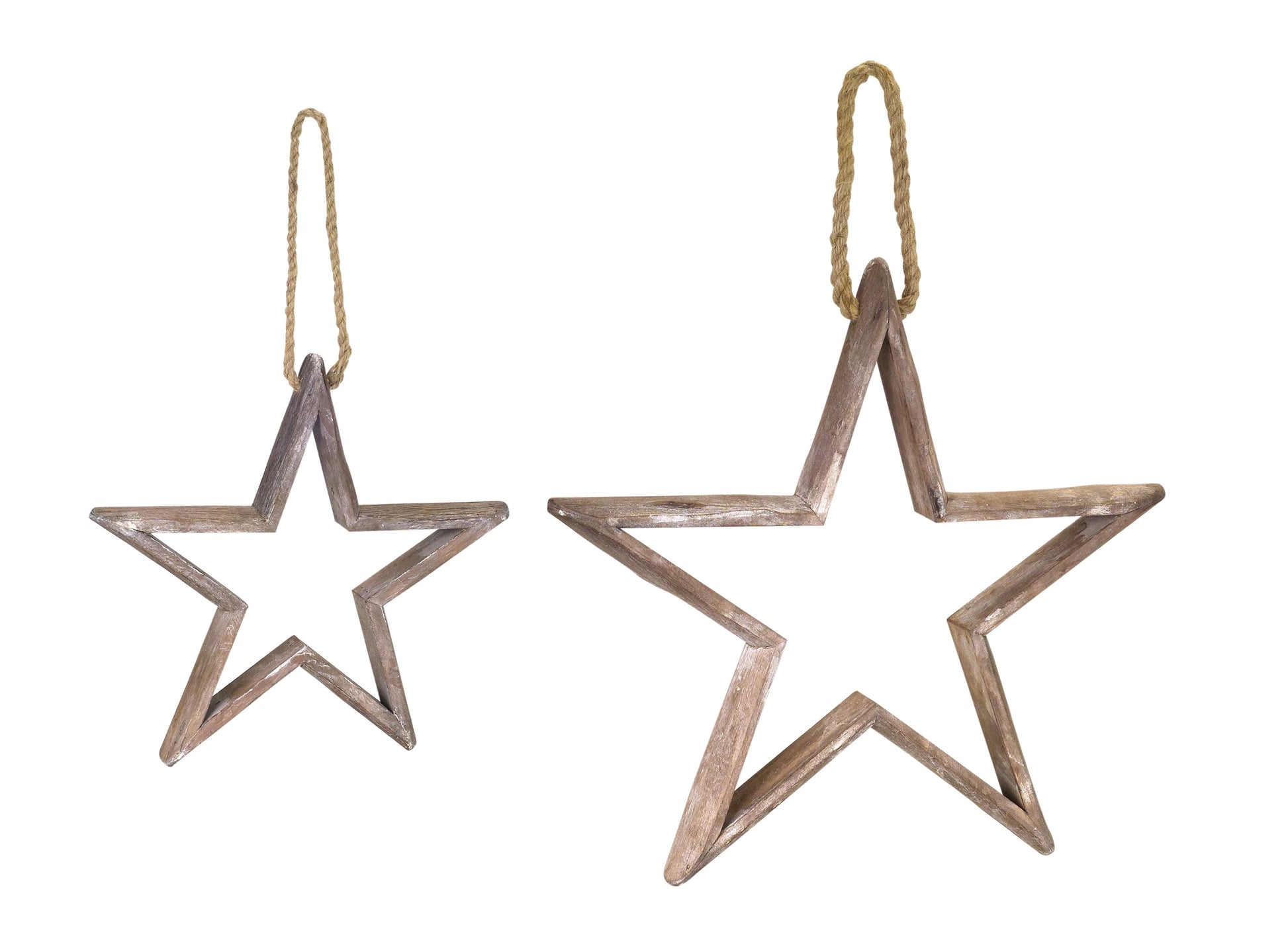 Natural Wooden Star Ornament with Jute Hanger (Set of 4)