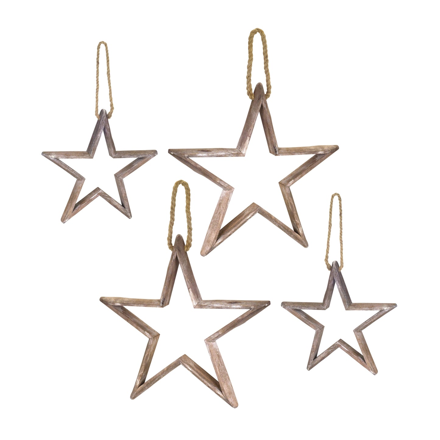 Natural Wooden Star Ornament with Jute Hanger (Set of 4)