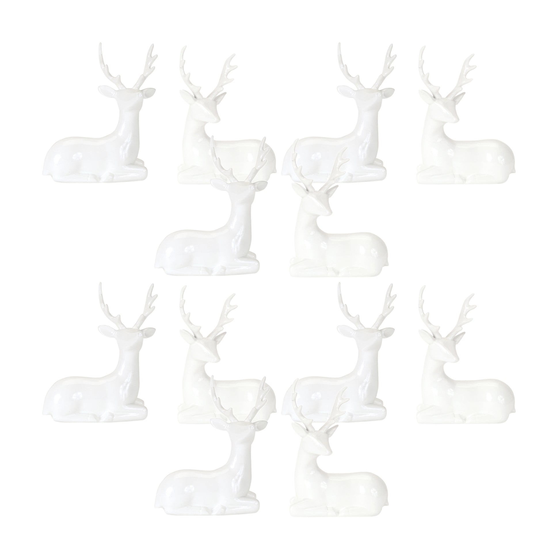 Modern White Winter Deer Figurine (Set of 12)