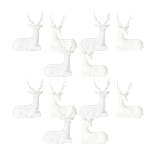 Modern White Winter Deer Figurine (Set of 12)