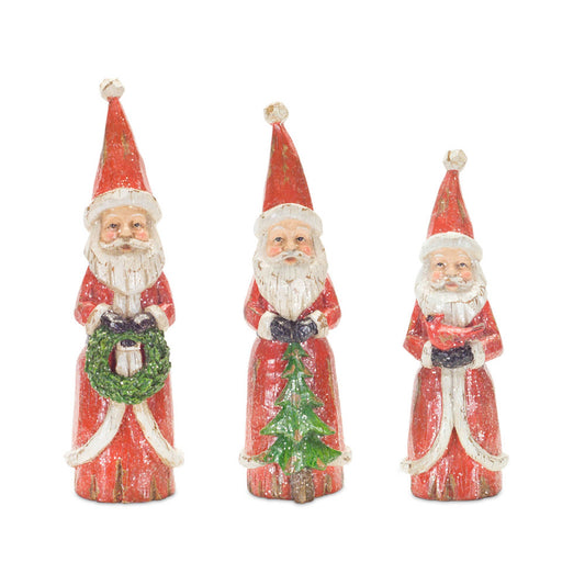 Distressed Wood Design Santa Figruine (Set of 3)