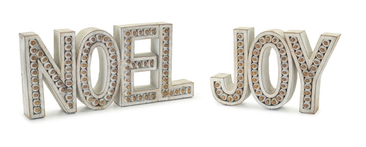Beaded Wood Design Noel and Joy Sentiment (Set of 2)