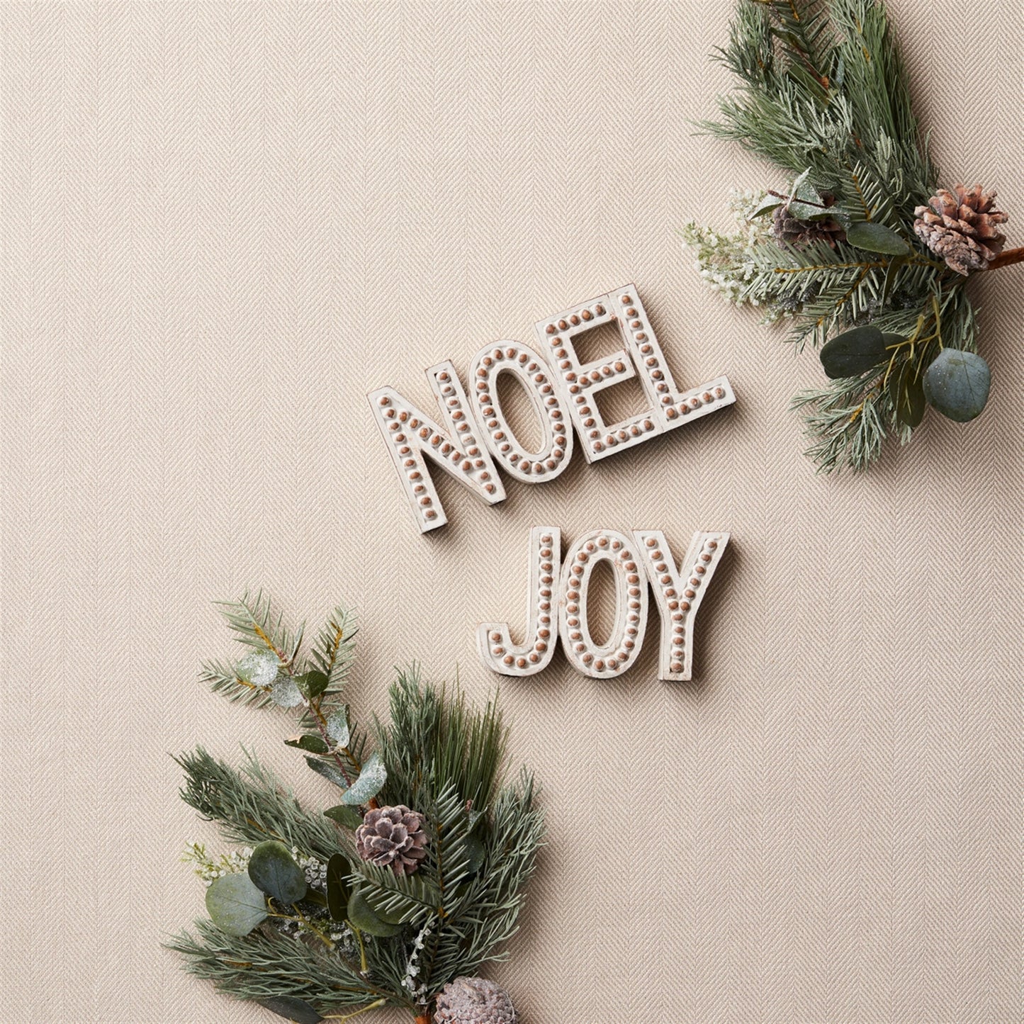 Beaded Wood Design Noel and Joy Sentiment (Set of 2)