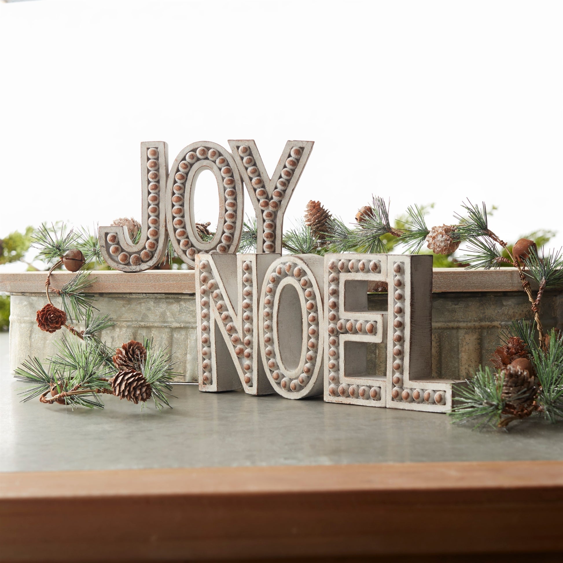 Beaded Wood Design Noel and Joy Sentiment (Set of 2)