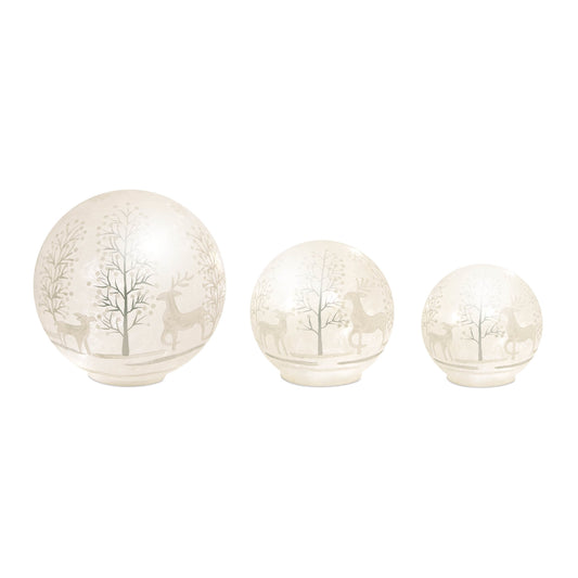 LED Frosted Glass Woodland Deer Orb (Set of 3)