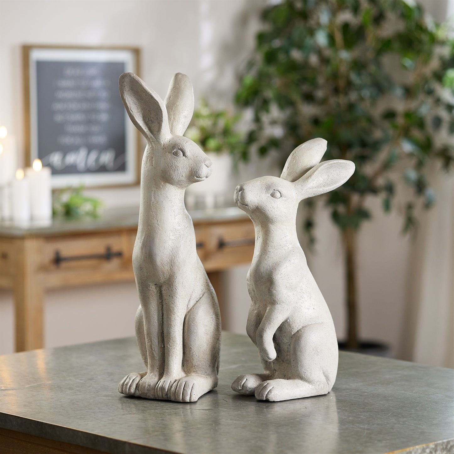 Natural Stone Sitting Rabbit Statue (Set of 2)