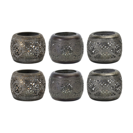Ornamental Punched Metal Candle Holder (Set of 6)