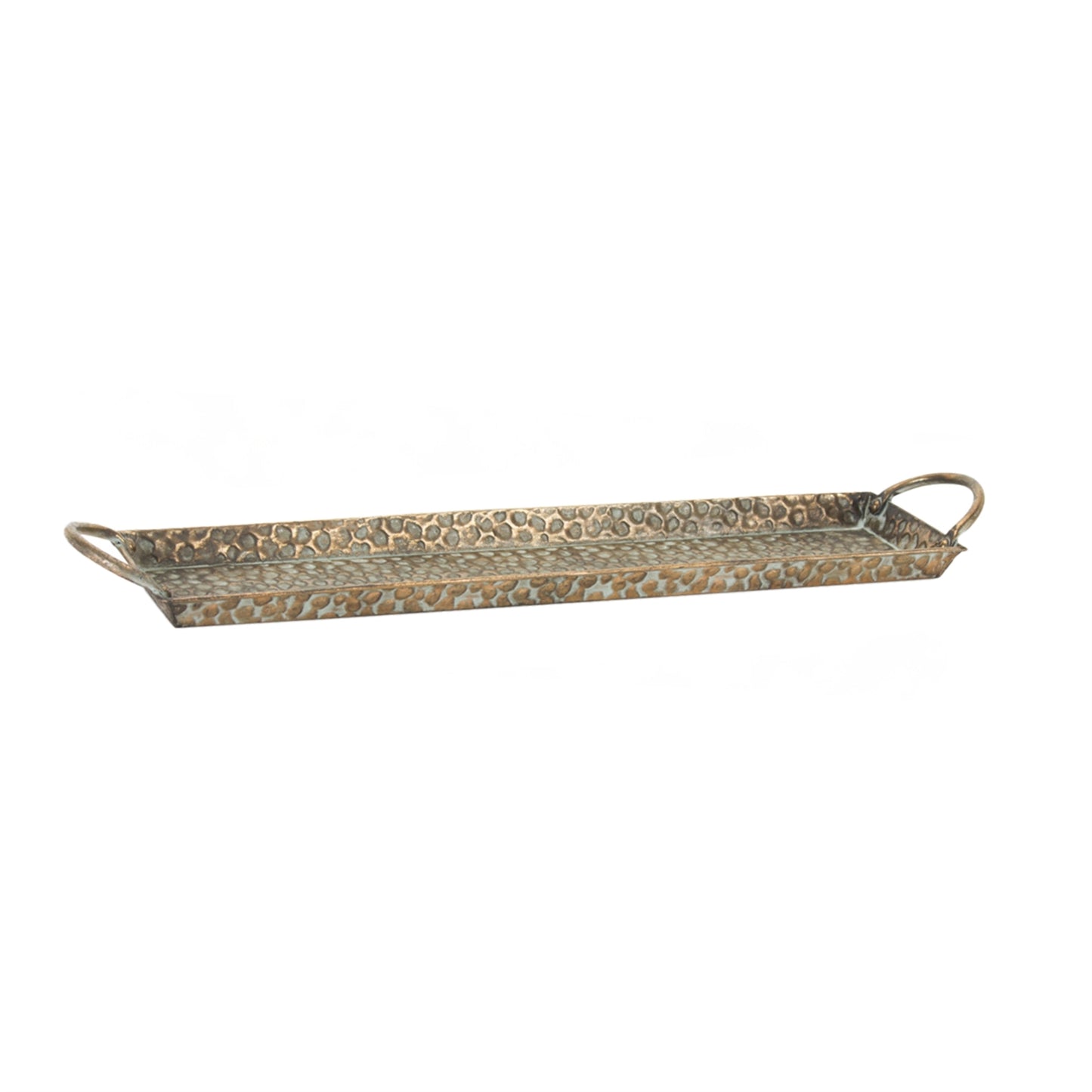 Hammered Metal Tray with Washed Finish and Handles (Set of 3)