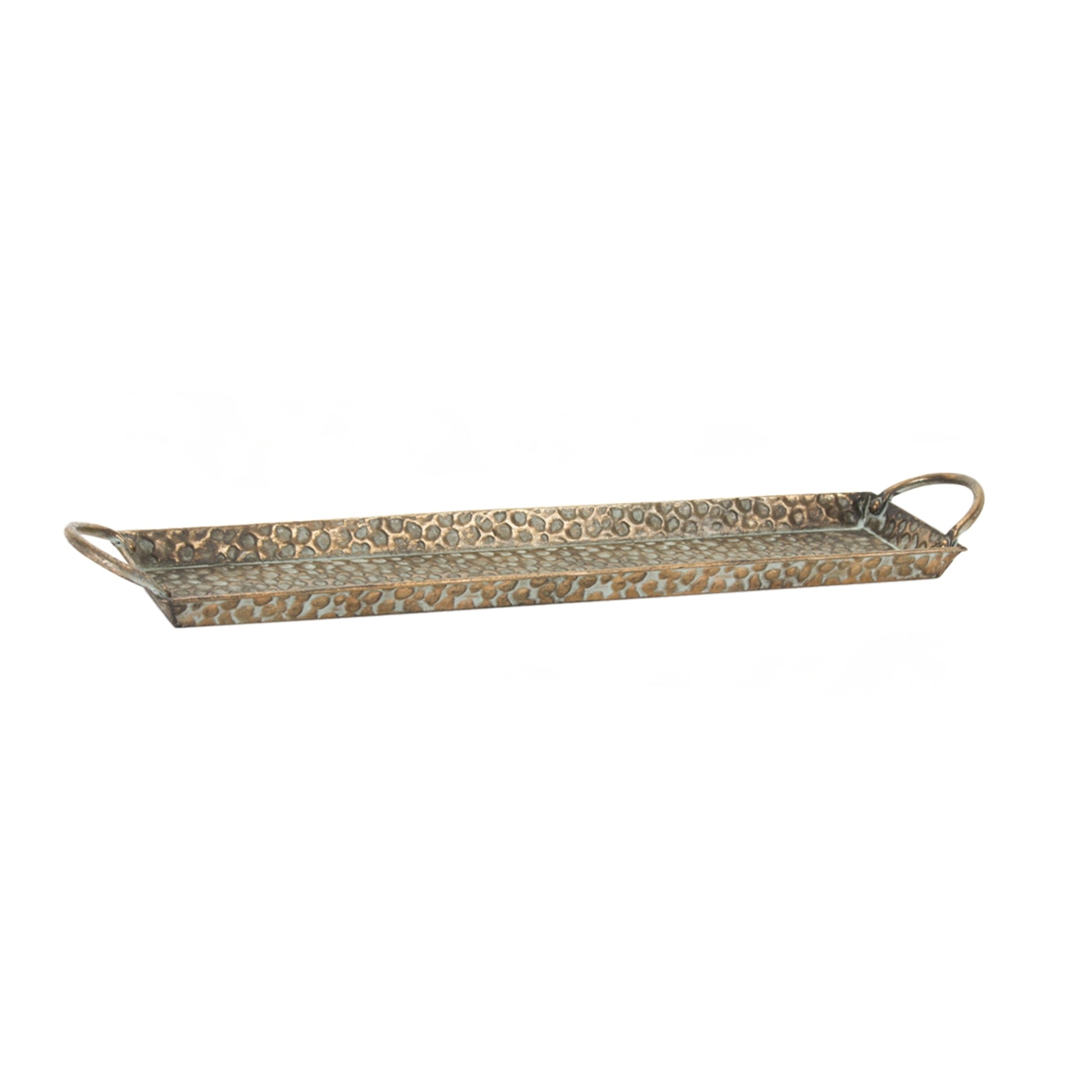 Hammered Metal Tray with Washed Finish and Handles (Set of 3)