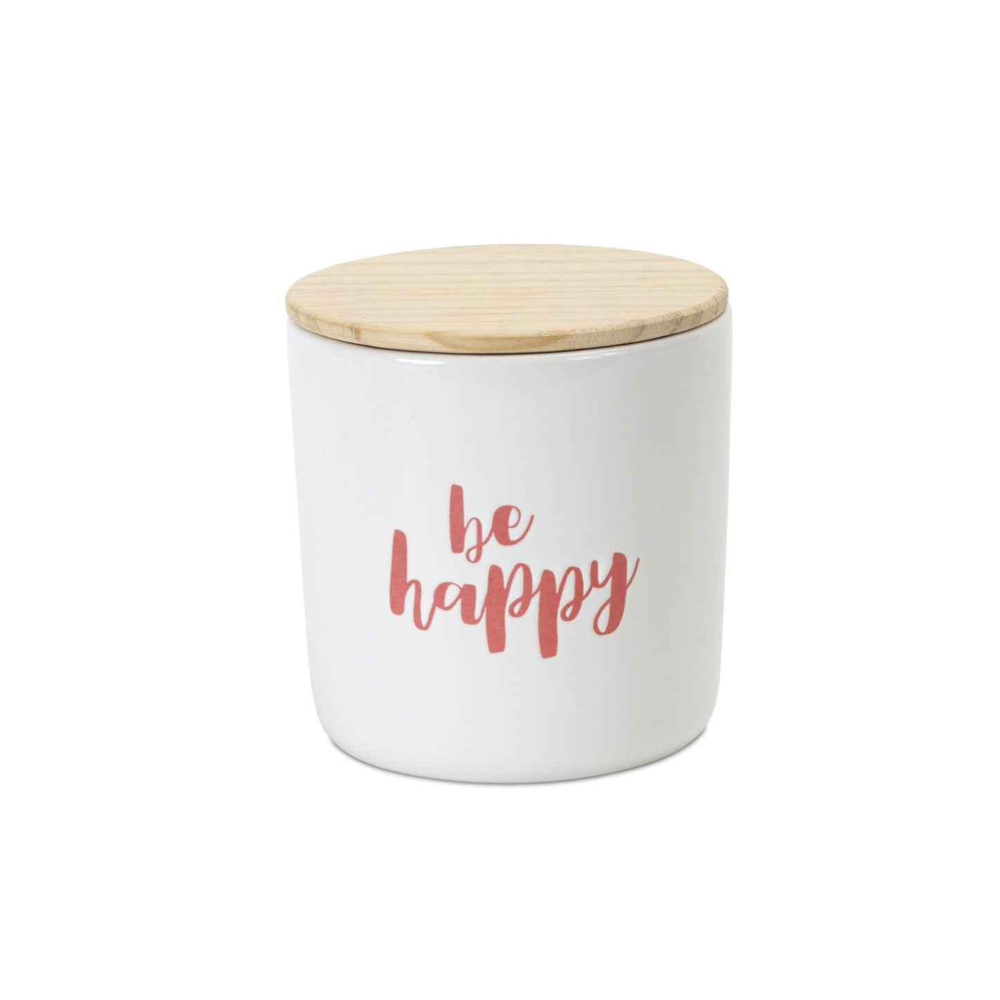 Stoneware Happy Sentiment Canister with Wood Lid (Set of 2)