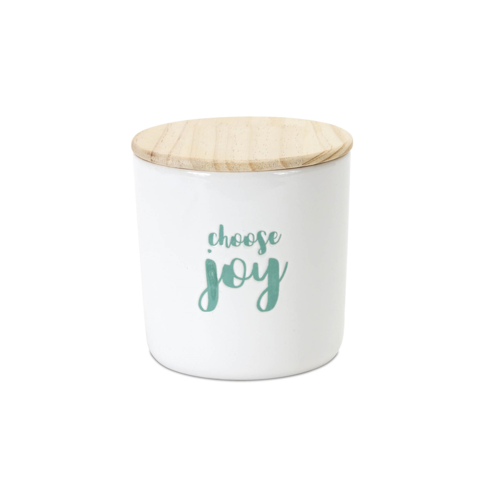 Stoneware Happy Sentiment Canister with Wood Lid (Set of 2)