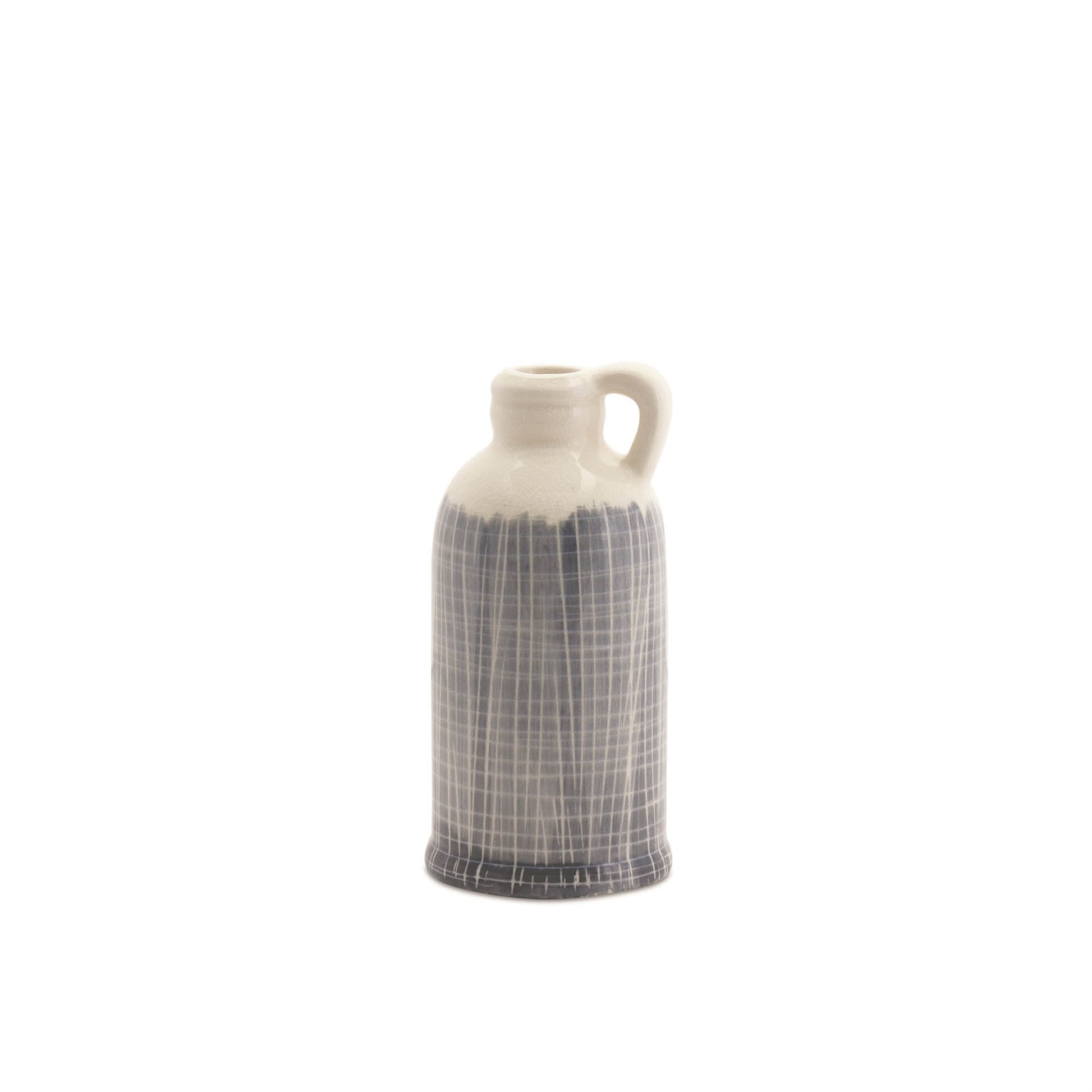 Terra Cotta Jug Vase with Navy Criss Cross Pattern (Set of 3)