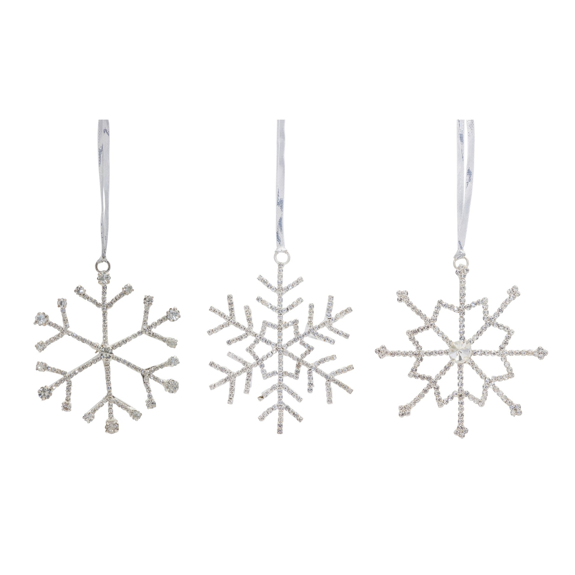 Jeweled Metal Snowflake with Ribbon Hanger (Set of 12)
