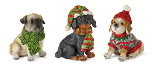 Winter Dog Figurine with Hat and Scarf Accent (Set of 12)