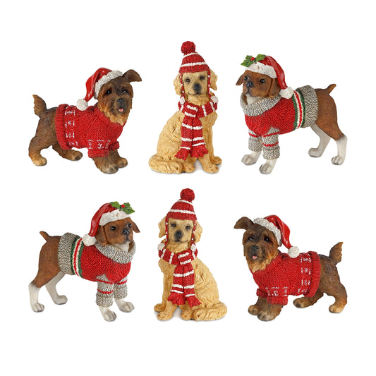 Winter Dog Figurine with Hat and Sweater Accent (Set of 6)