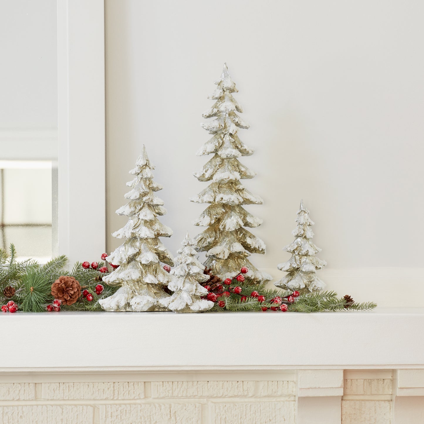 Green Flocked Pine Tree Decor (Set of 4)