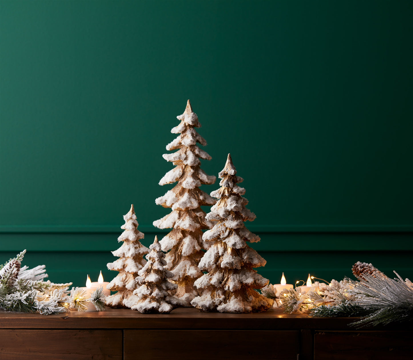 Gold Flocked Pine Tree Decor (Set of 4)