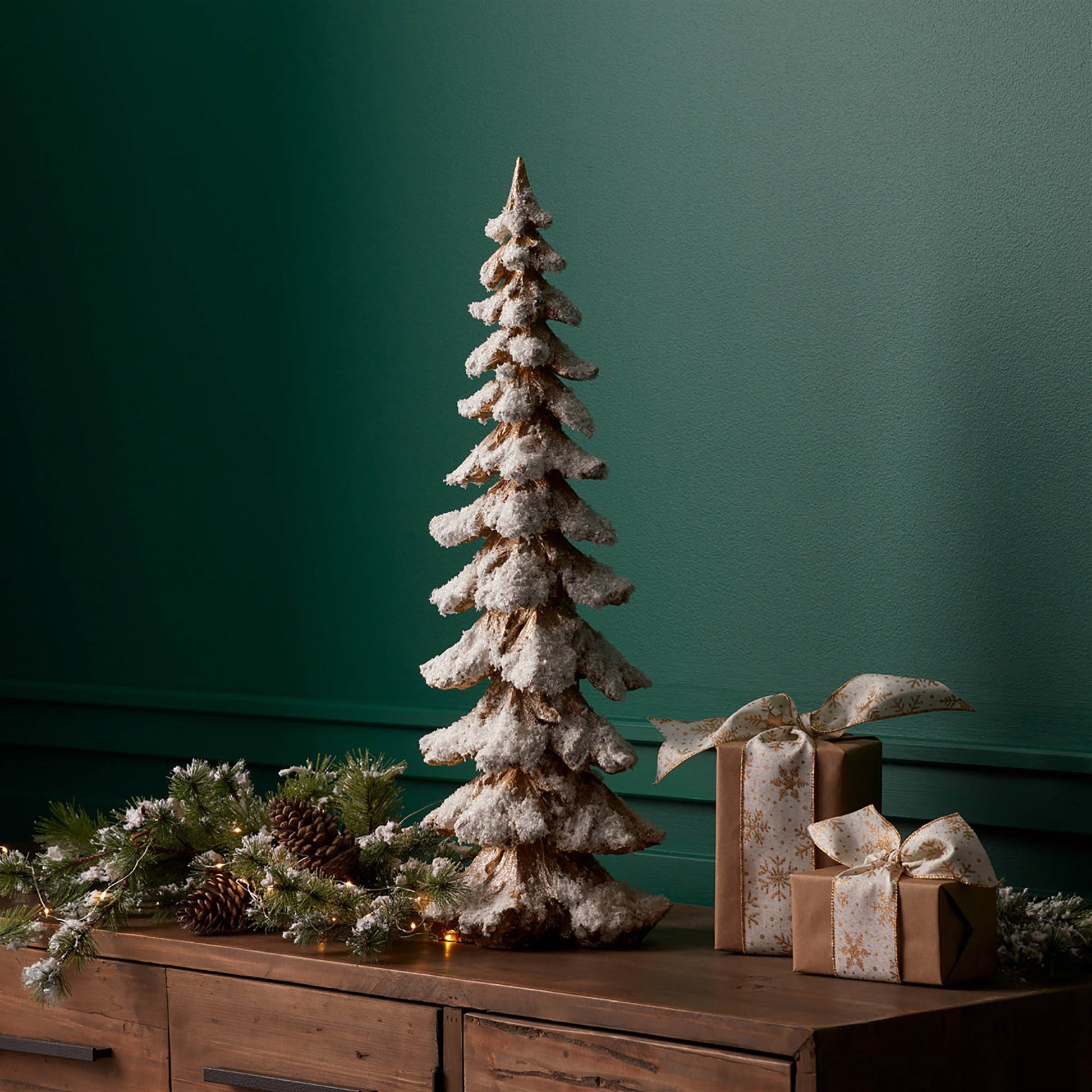 Gold Flocked Pine Tree 26"H