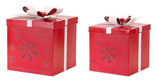 Metal Present Decor with Nordic Snowflake Cut Out (Set of 2)