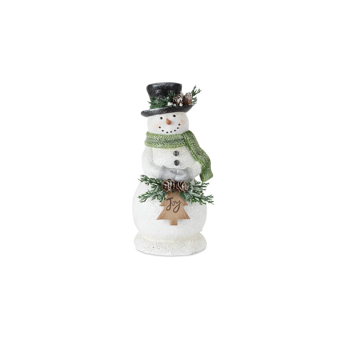Holiday Snowman Figurine with Frosted Pine Accent (Set of 3)