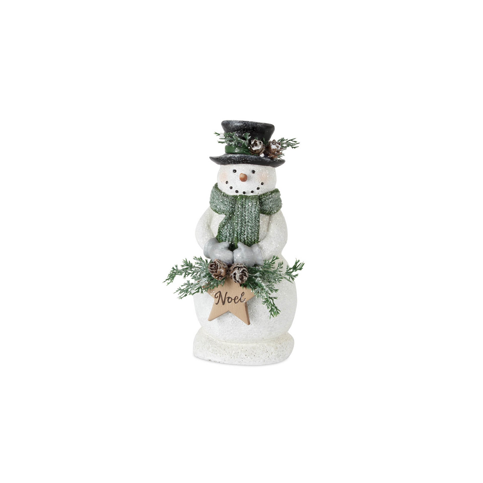 Holiday Snowman Figurine with Frosted Pine Accent (Set of 3)
