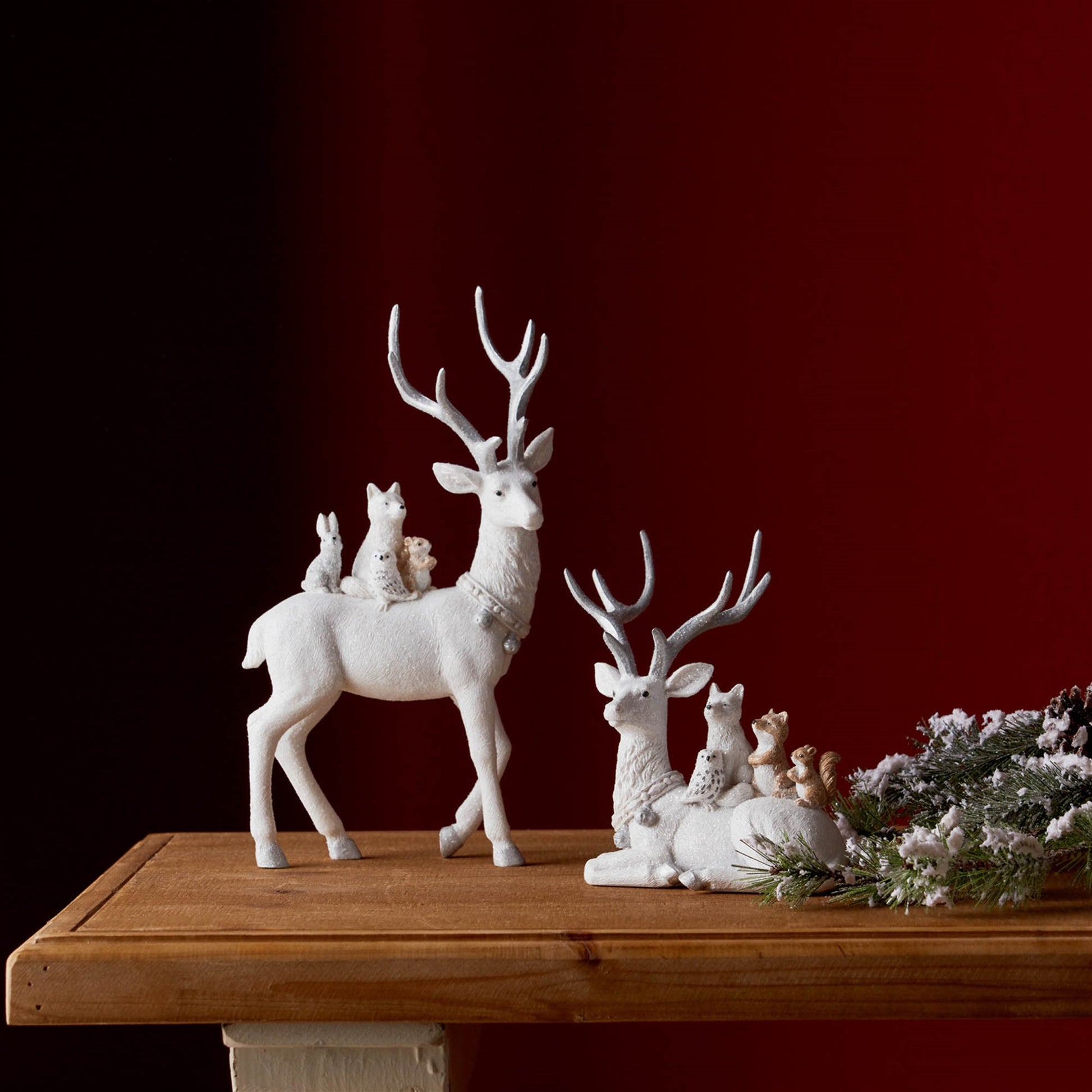 Winter Deer with Woodland Friends Figurine (Set of 2)