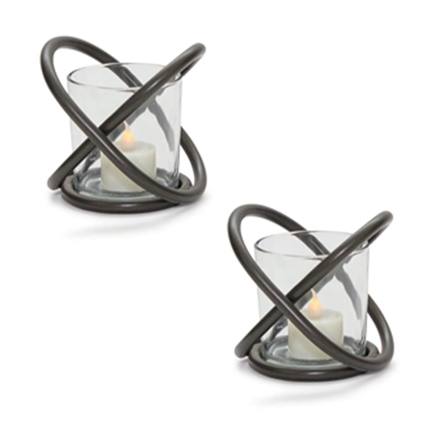 Modern Metal Votive Holder with Glass Insert (Set of 2)