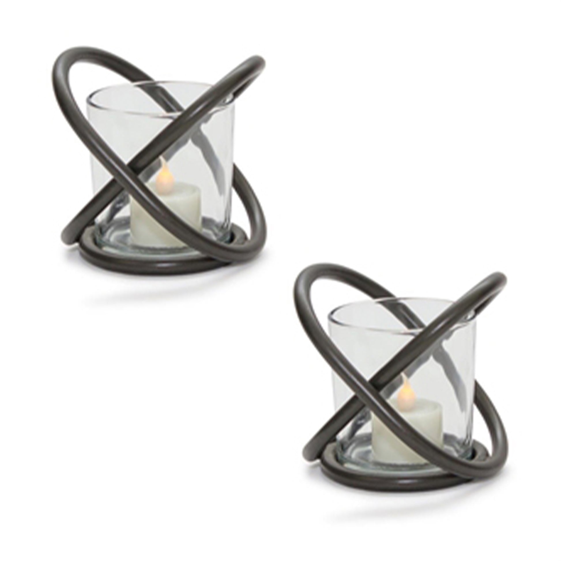 Modern Metal Votive Holder with Glass Insert (Set of 2)