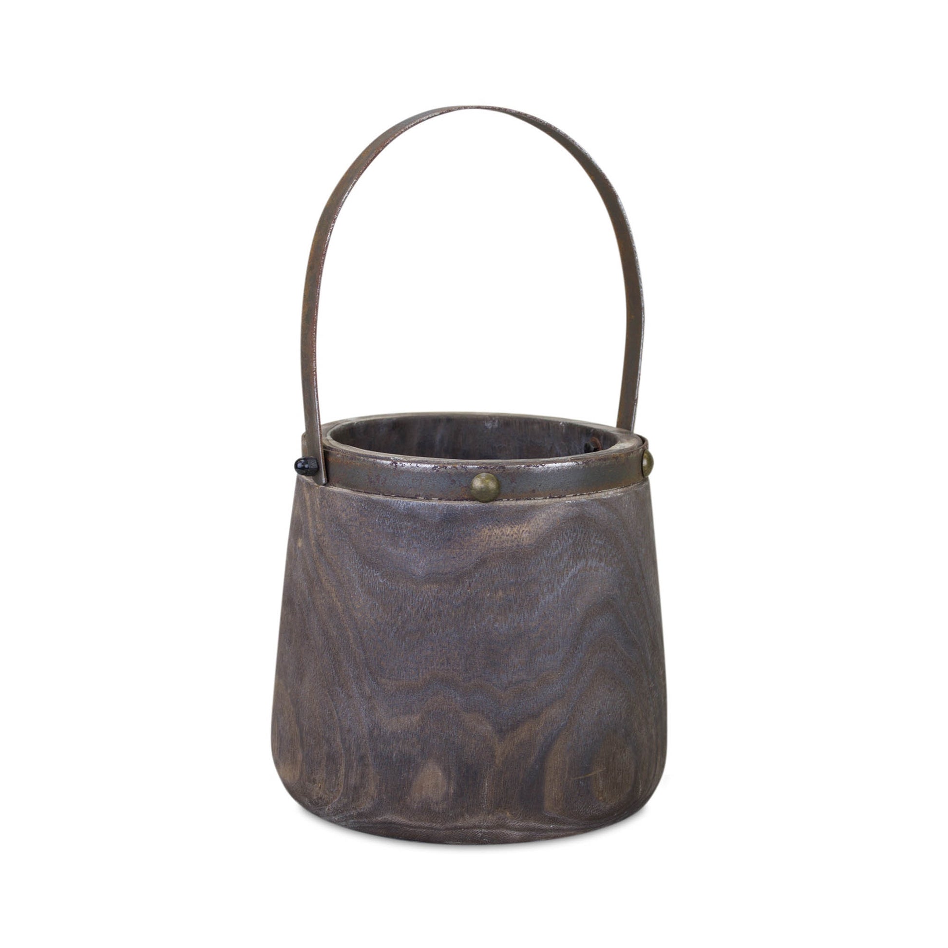 Natural Wooden Pail Planter with Metal Handle Accent (Set of 2)