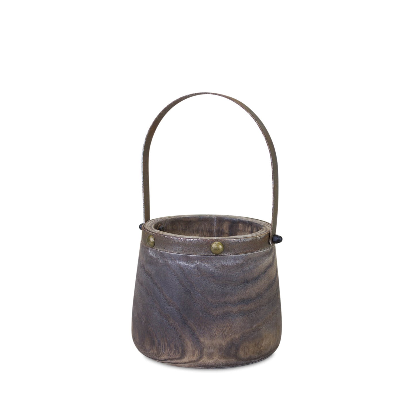 Natural Wooden Pail Planter with Metal Handle Accent (Set of 2)