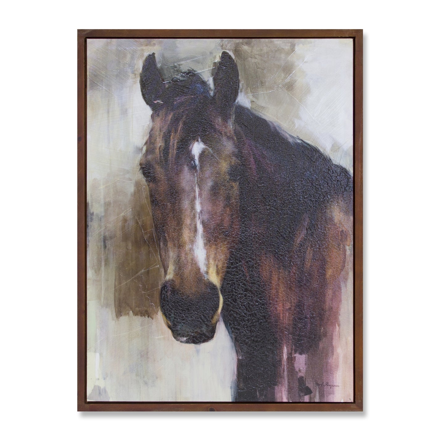 Wood Framed Horse Canvas Painting 31.5"H