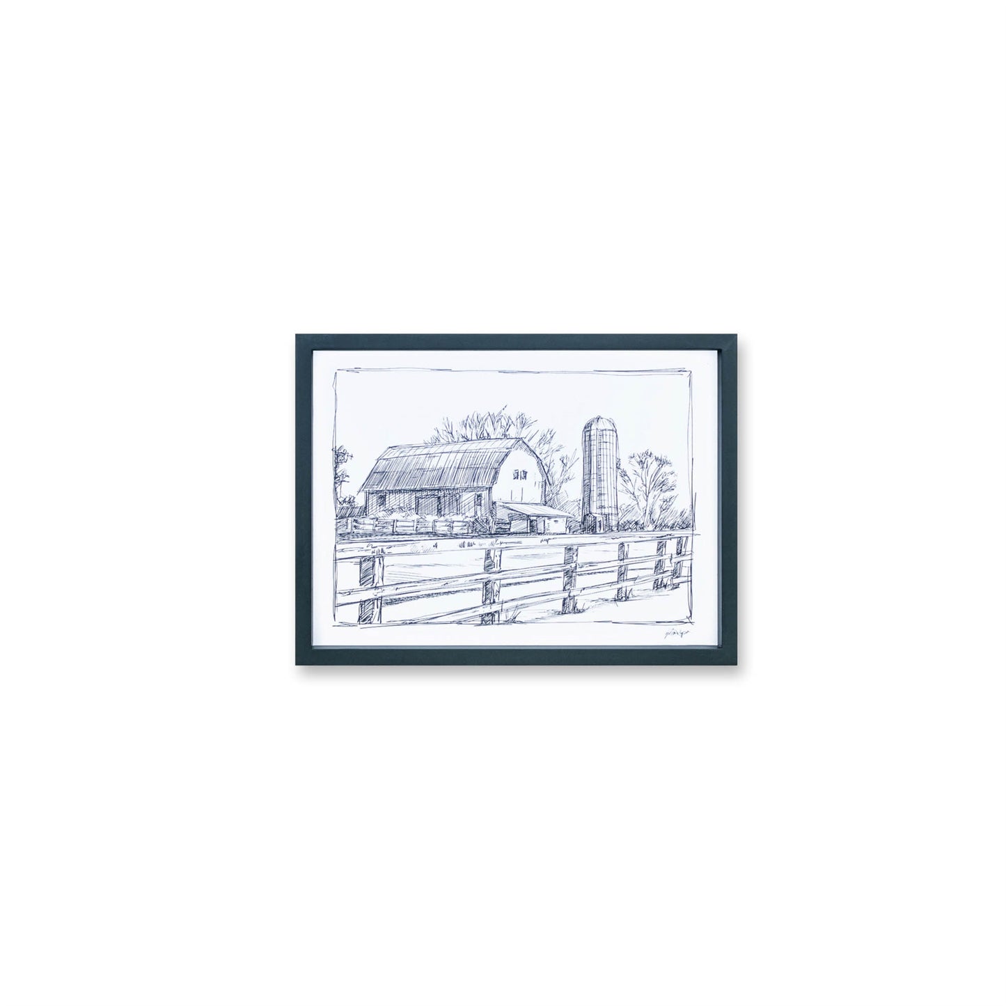 Framed Sketch Art Barn Print (Set of 2)